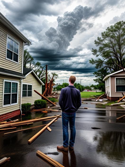 insurance adjuster inspecting a damaged property, set against a professional, investigative background, concept of Forensic examination, created with Generative AI technology